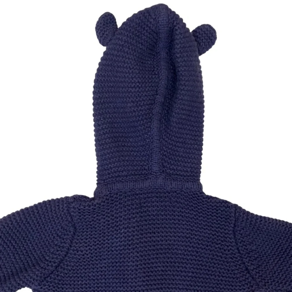 Baby Boden Unisex Blue Wool Cashmere Blend Chunky Knit Hooded Ears Cardigan